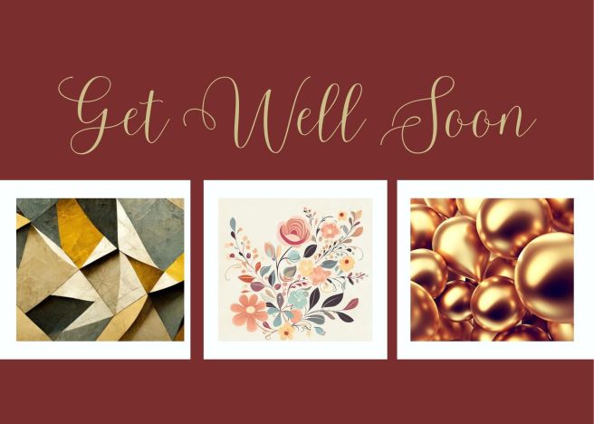 Get Well Soon Greeting Card - Maroon White Brown