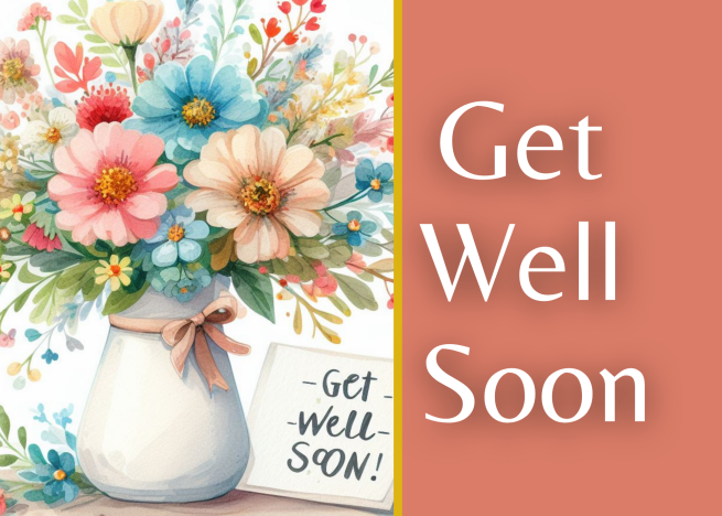 Get Well Soon Greeting Card Printable - Watercolor Floral Fuchsia Peach