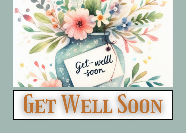 Get Well Soon Greeting Card Printable - Watercolor Floral Grey Blue