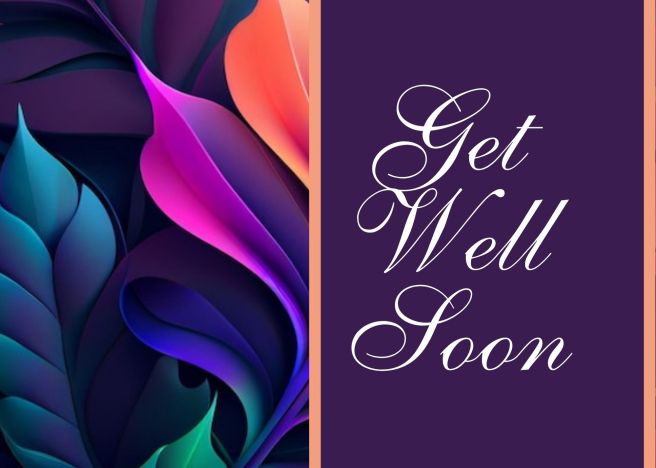 Get Well Soon Greeting Card - Purple Peach Blue